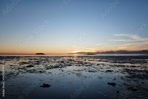 Beautiful sunset over a frozen water in Hofn  Iceland.