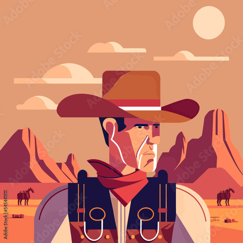 Colourful illustration of a handsome cowboy