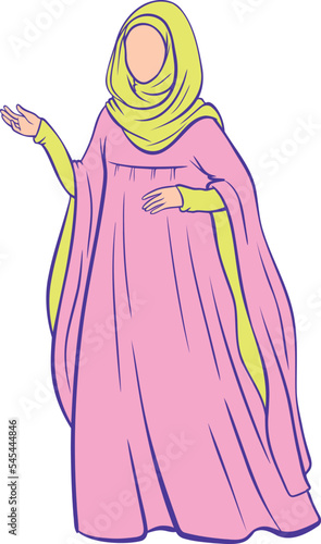 Muslim woman in a pink long dress.