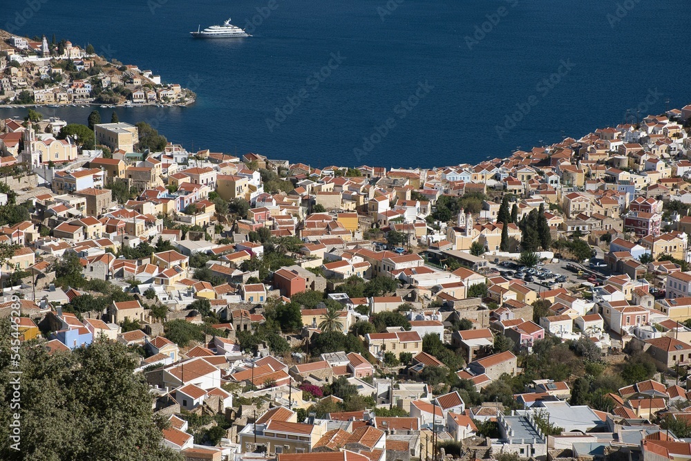 Aerial of Symi island in Greece.