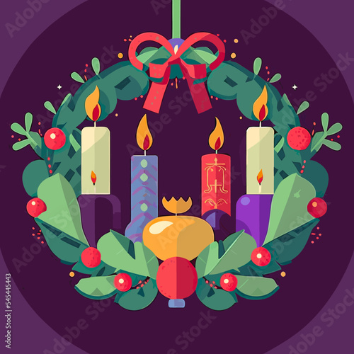 Colourful illustration of a Christmas advent wreath