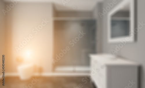 Scandinavian bathroom, classic  vintage interior design. 3D rend. Abstract blur phototography. © COK House