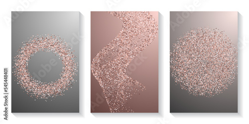 Shiny pink confetti dust scatter texture. Triangle square circle star elements background. Holiday decor. Glowing crumb particles powder confetti. Party decoration spark splash