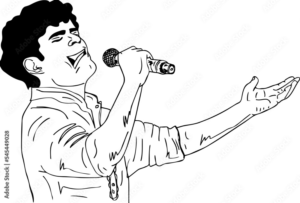 Indian Pop Singer Sketch Drawing With Microphone Indian Rock Star 