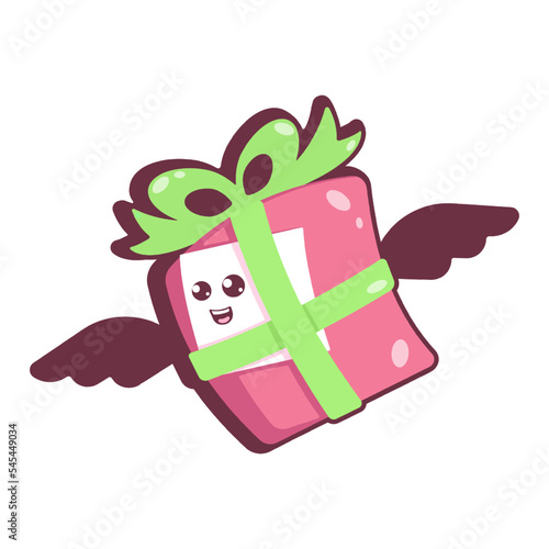 Gift box with cartoon-style bow hurries to the holiday, an online gift idea