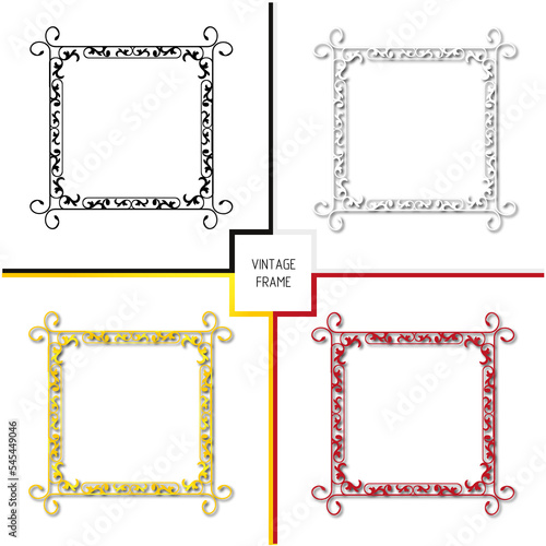 Set of frames in vintage style with elements of ornament, art.