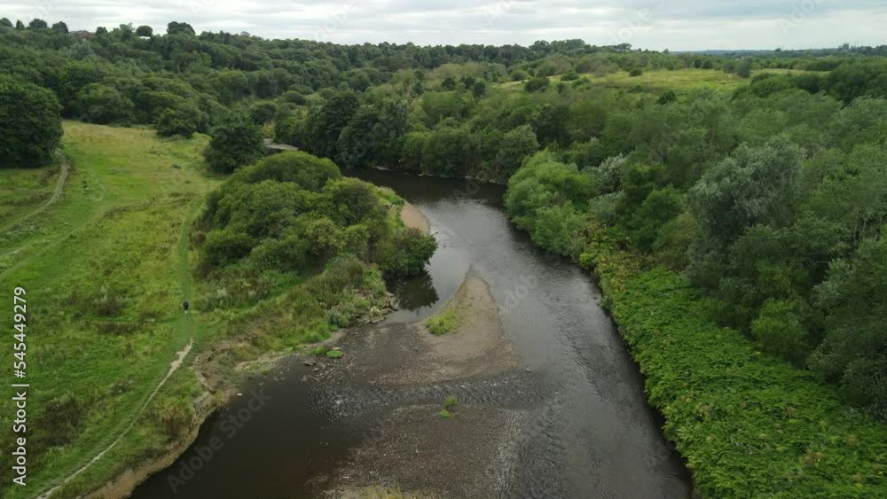 Aerial view of the River Irwell in Radcliffe, Bury, England Aerial view of the River Irwell in Radcliffe, Bury, England