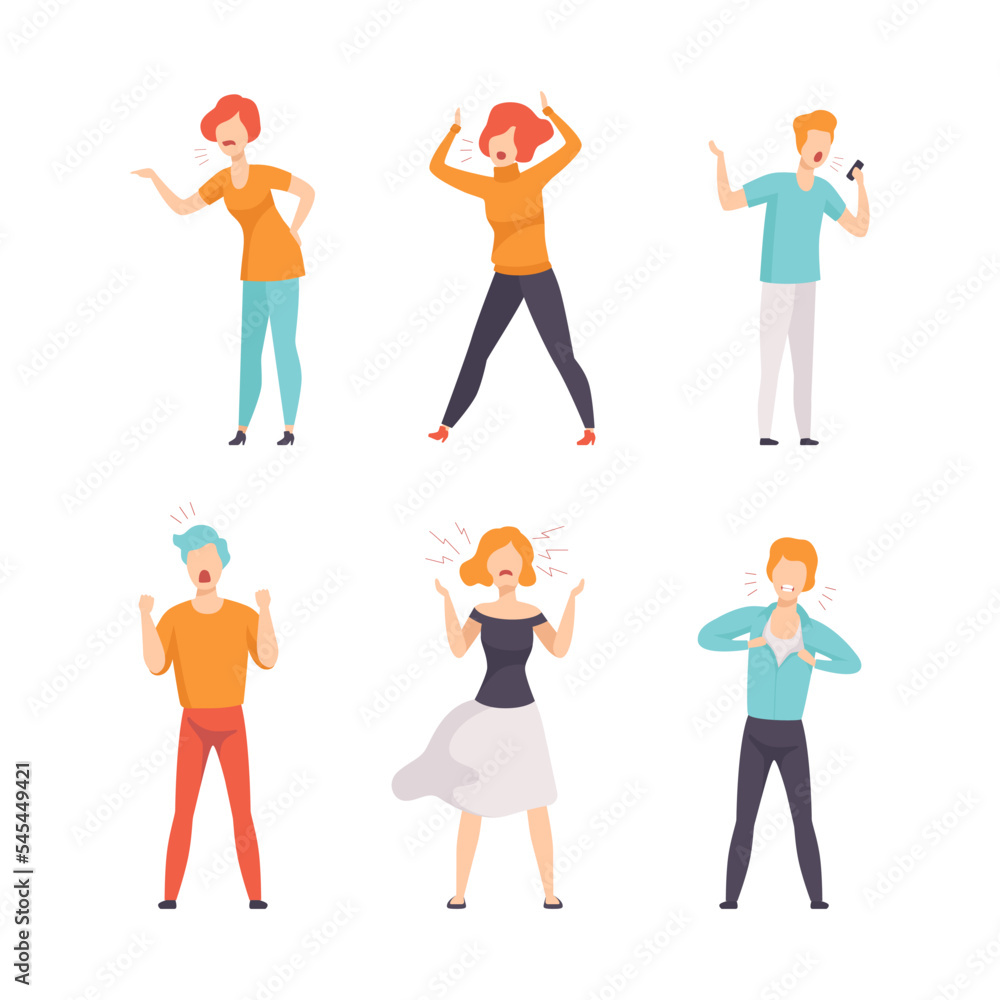 Angry and Furious People Characters Shouting Vector Set