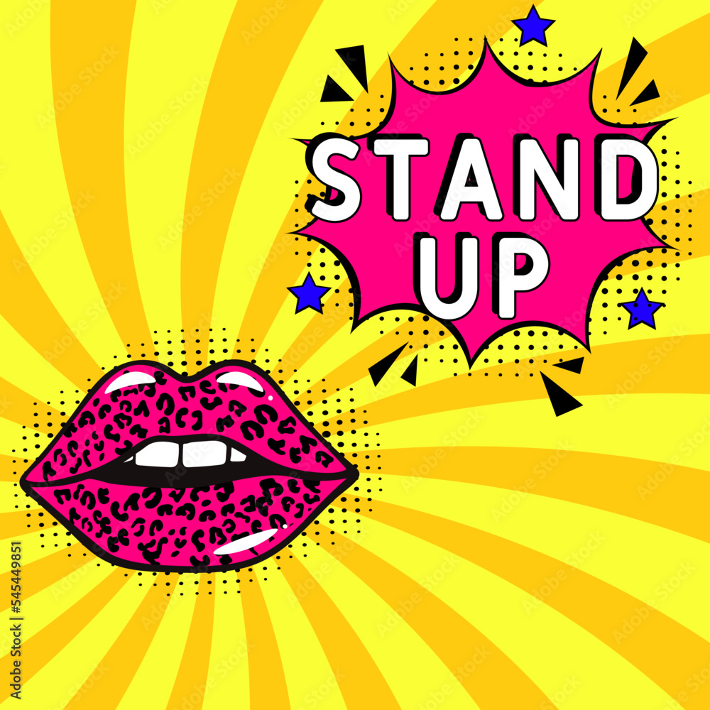Stand up comedy message in pop art. Stand up in comic pop art style. Modern  Banner Element