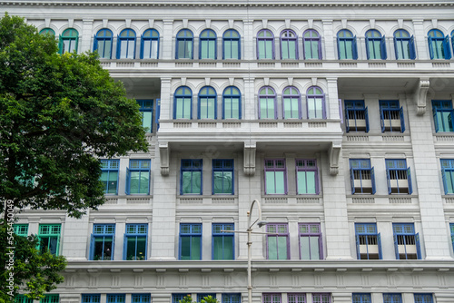 Colorful rainbow window of the Old Hill Street Police Station near Clarke Quay, Singapore.