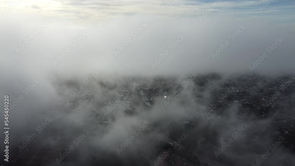 Drone rising above San Salvador city, El Salvador on a cloudy day Drone rising above San Salvador city, El Salvador on a cloudy day