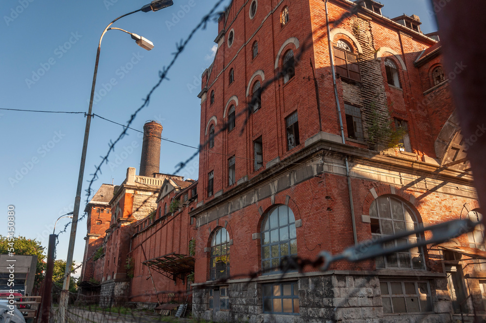 Fototapeta premium Old abandoned historic brick brewery in Budapest, Hungary