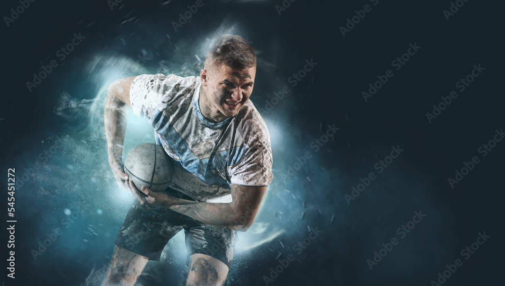 Man rugby player. Sports banner