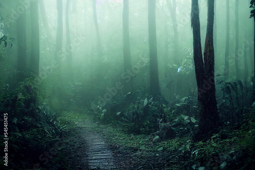 Path through a mysterious foggy forest landscape  © Hamburn