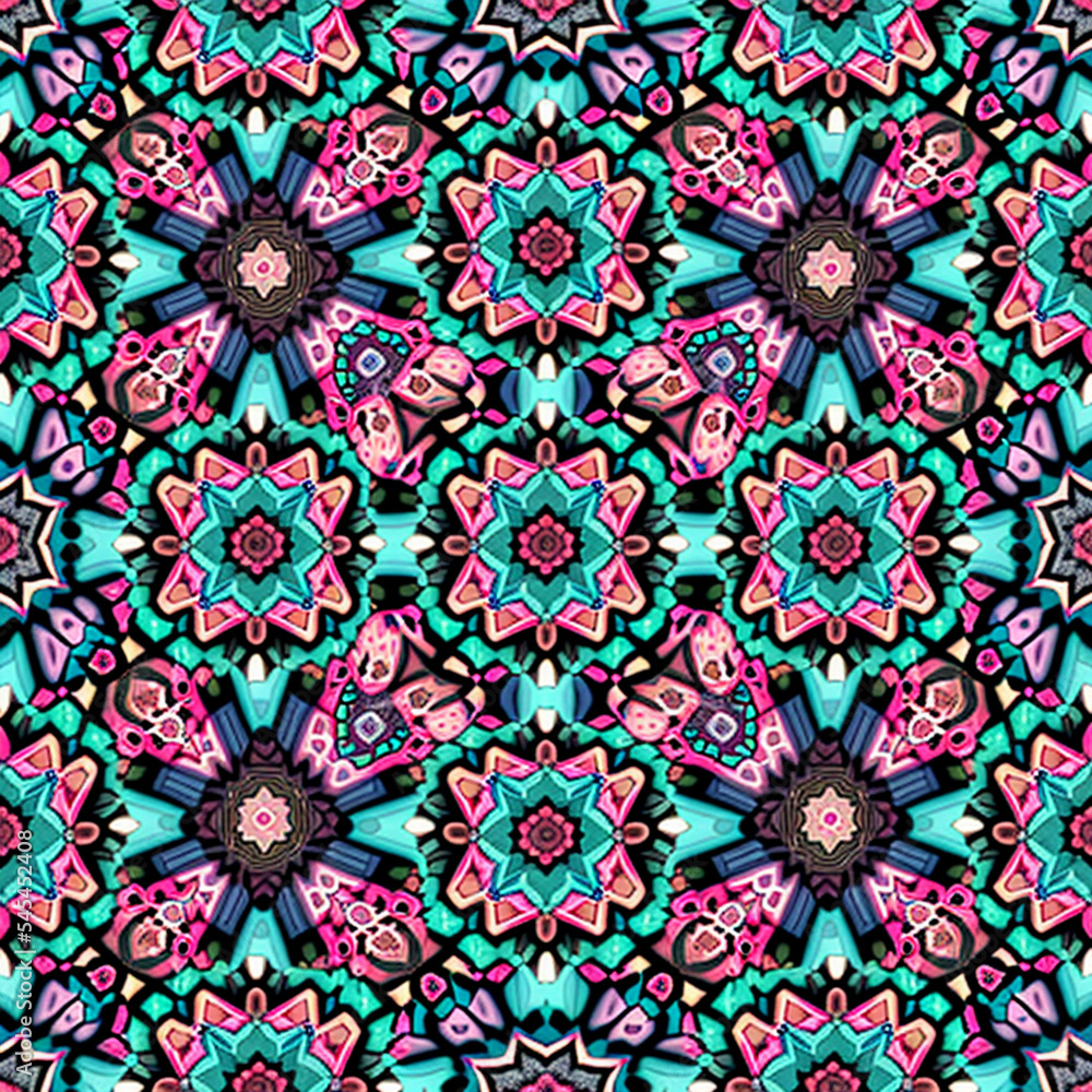 Blue Purple and Pink kaleidoscope flower pattern