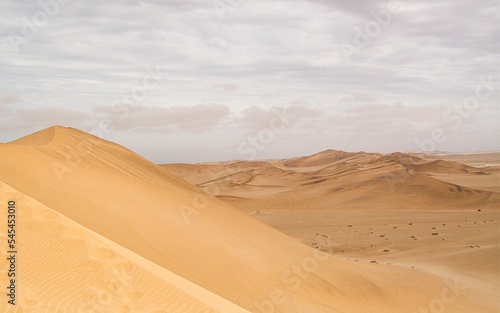 Beautiful view of Namibia sand dunes under cloudy sky