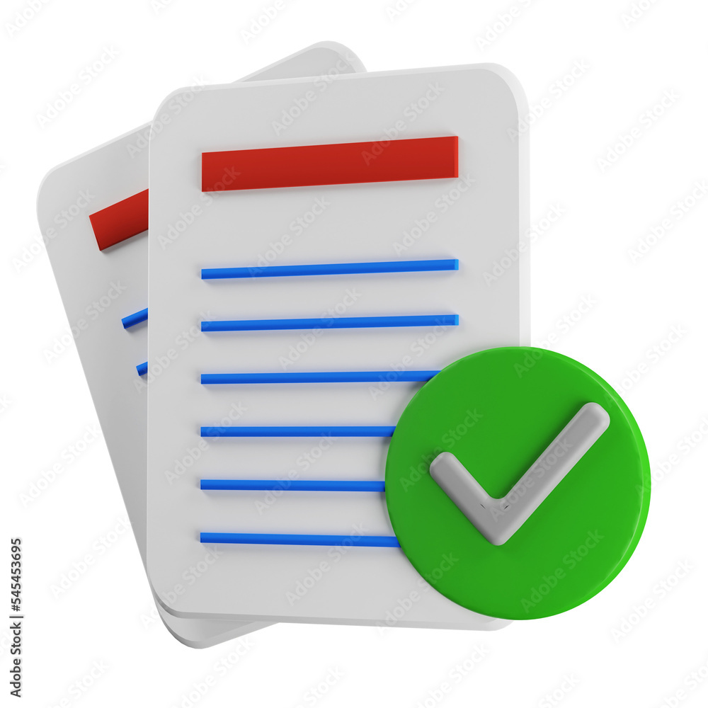 checked approve document icon 3d render design checked approve document icon 3d render design