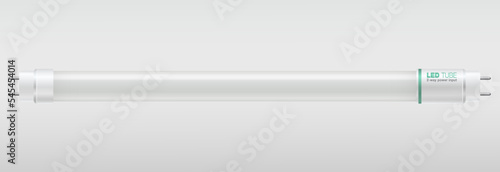 LED fluorescent light Front view isolated on white background. Energy saving lighting product ad template. Realistic EPS file.