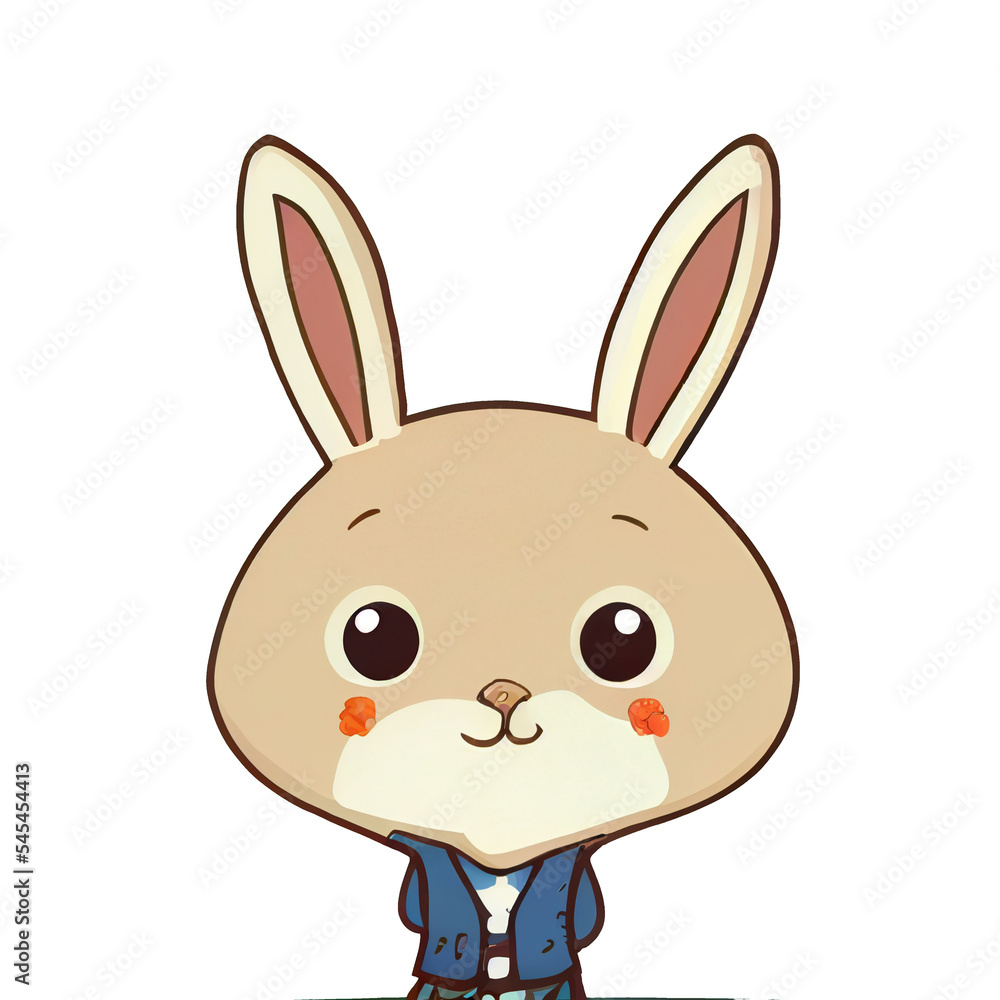 Obraz premium Rabbit in vest cartoon sticker transparent background 
