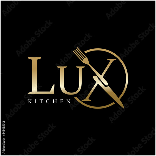 x logo formed from fork and knife