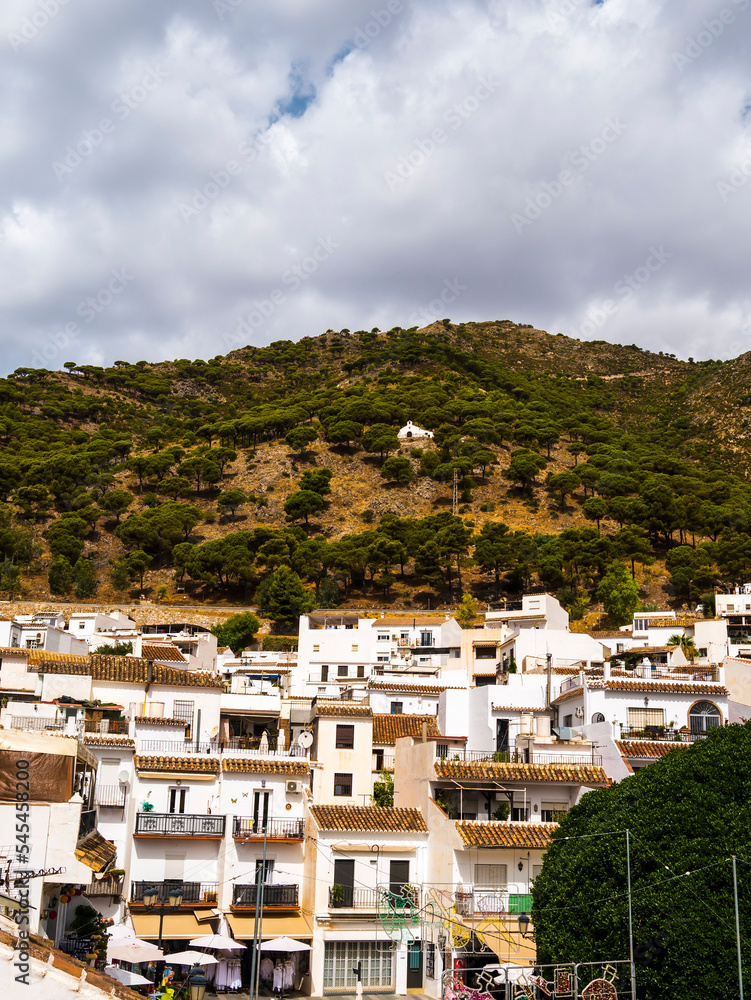 The architecture of Mijas in the Mountains above the Costa Del Sol reflects its history as a Moorish village for 9 centuries.The village is built on the side of a mountain and is very picturesque
