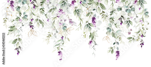 Obraz watercolor arrangements with flowers lavender. bouquets with wildflowers, leaves, branches. Botanic wallpaper