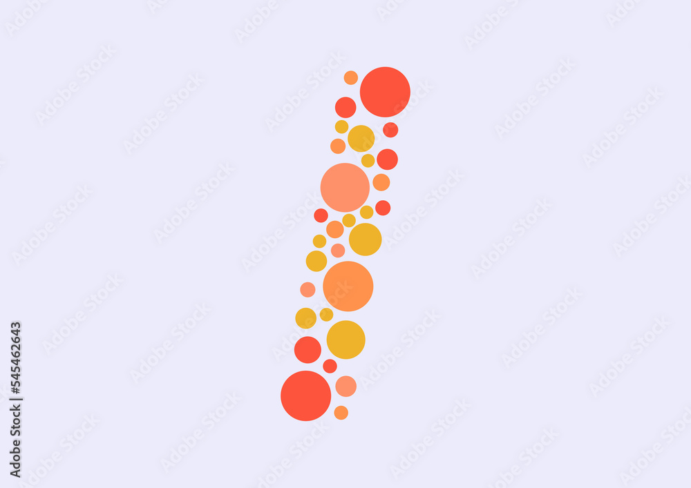 Vector graphic of Initial Letter i lined with a mosaic of colored circles. Letter i icon. letter i logo made with circles. English alphabet. Vector illustration. vector eps 10.