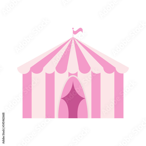 Delicate pink circus tent with stripes and a flag