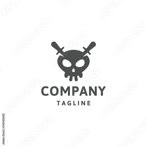 Skull sword logo icon design template flat vector