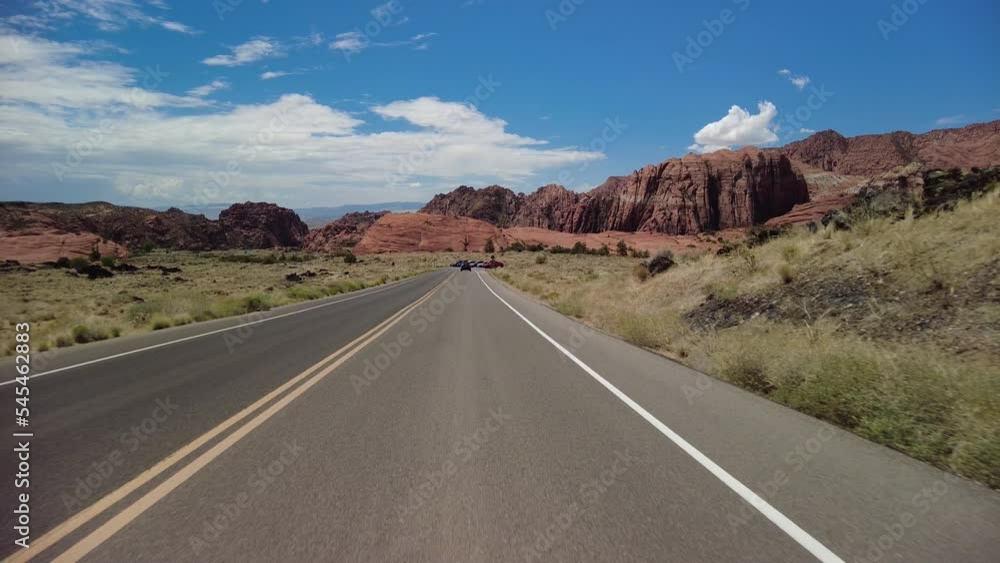 Driving Plate Utah Desert in Snow Canyon Sunny Southbound Multicam Set 02 Front View Southwest USA Driving Plate Utah Desert in Snow Canyon Sunny Southbound Multicam Set 02 Front View Southwest USA