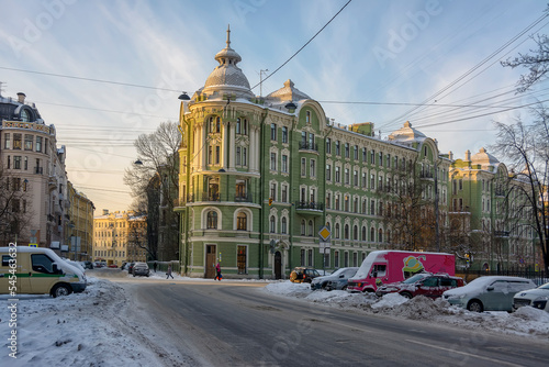 Snow-covered streets of the Petrograd side of St. Petersburg. photo