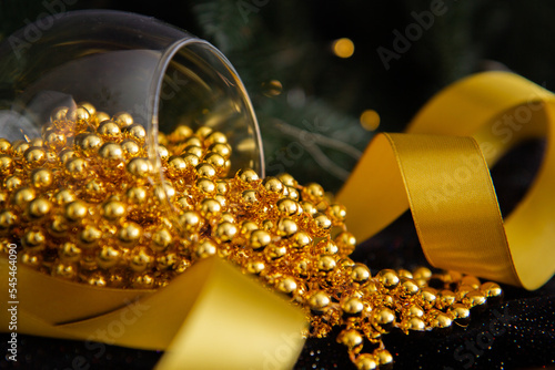 golden christmas decorations, composition for the new year