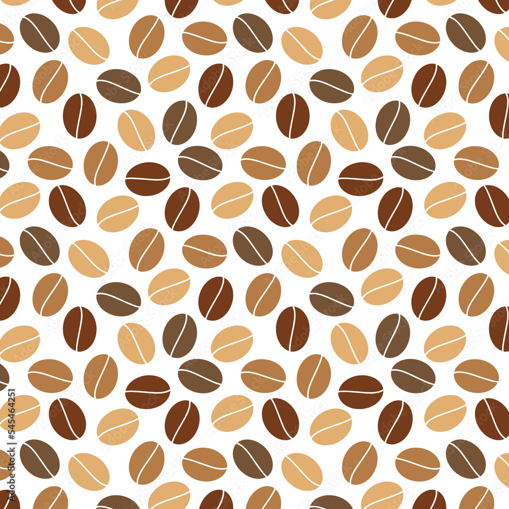 Obraz premium Coffee bean pattern for coffee shop. Vector pattern with coffee beans on beige background in retro style.