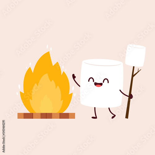 Marshmallow sitting near the fire Vector illustration. Marshmallow cartoon vector.