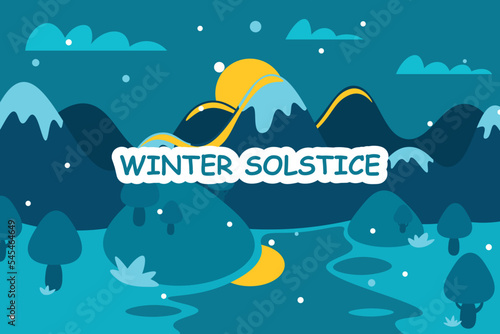 Winter Solstice background. Design with winter landscape.