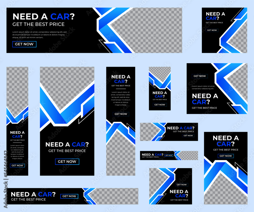 Editable modern car web banners set of standard size. Business ad ...