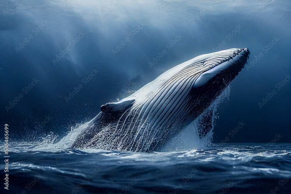 Fototapeta premium whale jumping out of water, Generative AI Illustration