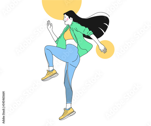 Fit woman exercising outdoors. Healthy young female athlete doing fitness workouts. outline illustration. vector illustration. exercise concept. (ID: 545465664)