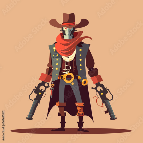 Colourful illustration of a wild west gunslinger