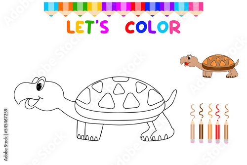 Lets color cute animals.Coloring book for young children. education game for children. Paint the turtle