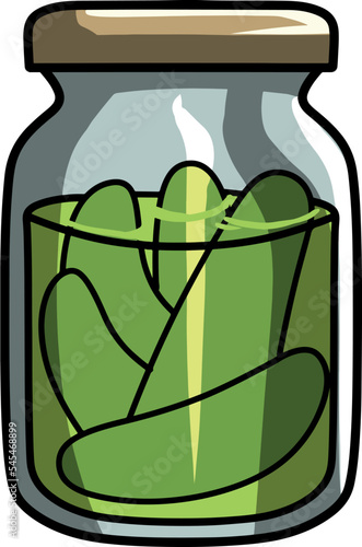 Cartoon-style jar of pickles isolated on a vertical white background.