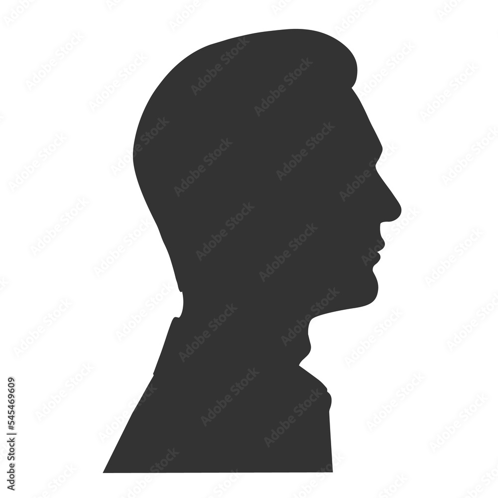 Silhouette of an adult man face. Outlines man in profile.  Illustration on transparent background