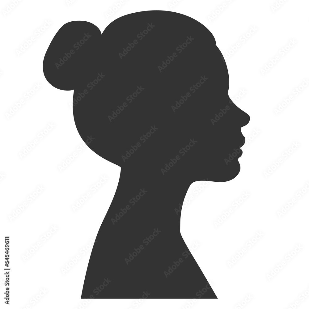 Silhouette of an adult woman face. Outlines woman in profile.  Illustration on transparent background