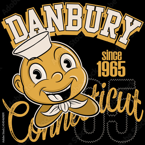 Illustration Cool cartoon with text Danbury Connecticut Since 1965 Vintage Design. photo