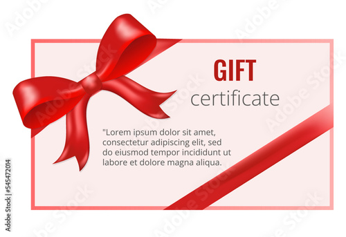 Print Gift certificate with a red bow and an inscription