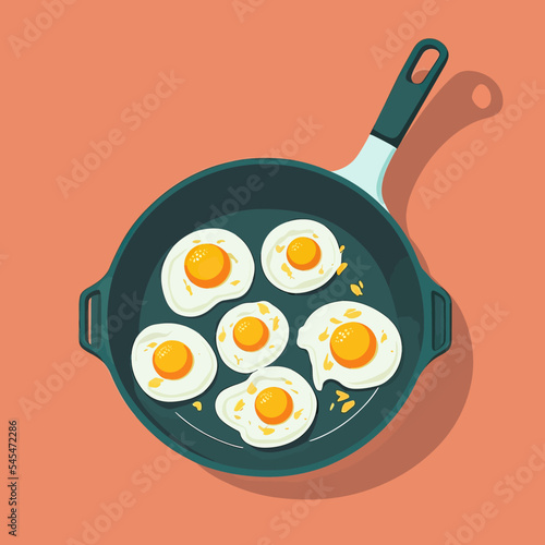 Vector illustration of fried eggs in a pa