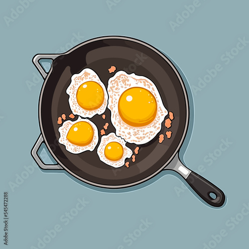Vector illustration of fried eggs in a pan