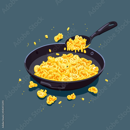 Vector illustration of scrambled eggs in a pan