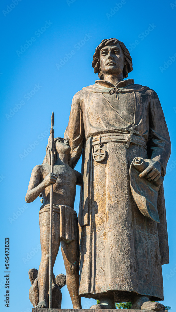 Obraz premium bronze statue of Eusebio Chini (Phater Kino) - 1645-1711. Segno,Predaia, Val di Non, Trento province,Trentino Alto Adige - Italy 