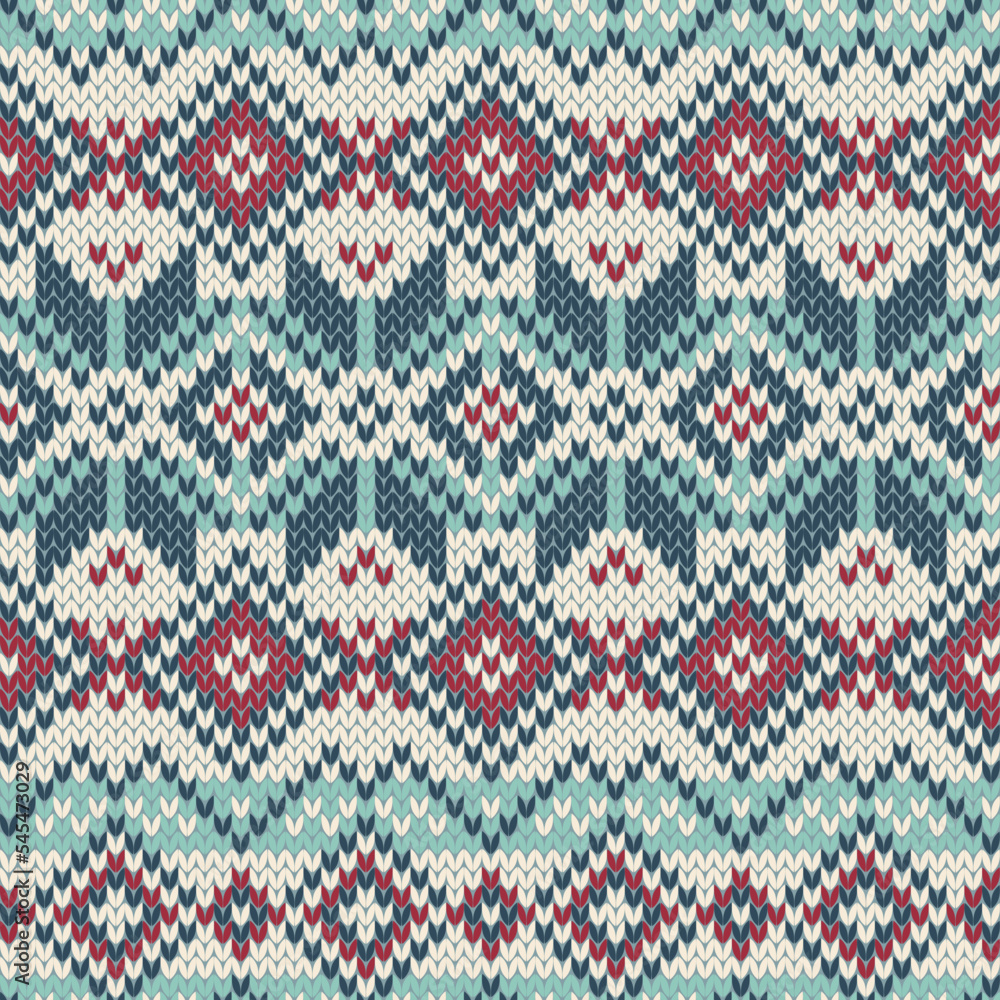Fair isle jacquard knitted seamless pattern. Winter background. Vector  illustration. Stock Vector | Adobe Stock